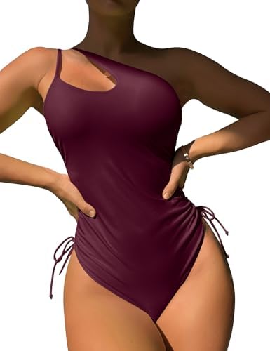 One Shoulder High Cut Tie Side Drawstring Swimsuits