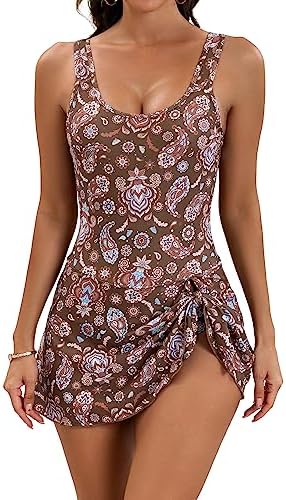 Eomenie One Piece Swimdress Swimsuits for Women Tummy Control Swim Dresses Skirt Bathing Suit