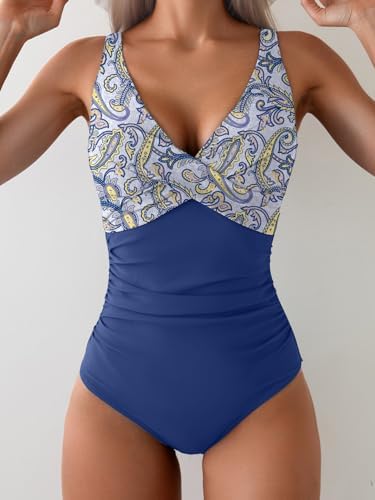 V Neck Ruched Wrap Tummy Control One Piece Swimsuit