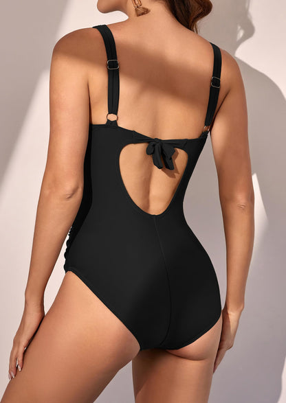 V Neck Ruched Wrap Tummy Control One Piece Swimsuit