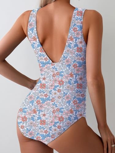 Tummy Control Wide Straps Plunge V Neck One Piece Swimsuit