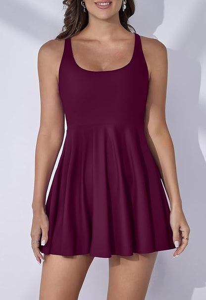 Cute Modest One Piece Tummy Control Swimdress For Women