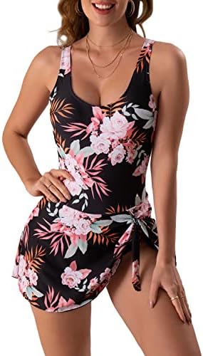 Eomenie One Piece Swimdress Swimsuits for Women Tummy Control Swim Dresses Skirt Bathing Suit
