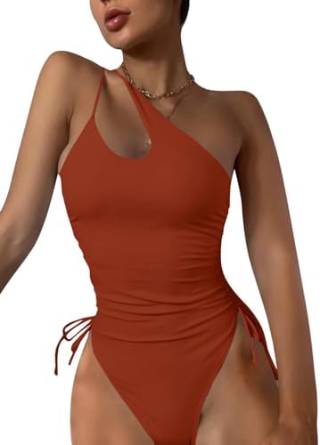One Shoulder High Cut Tie Side Drawstring Swimsuits