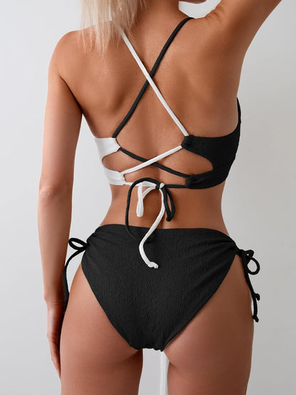 Women's Sexy Bikini Set Color Block Lace Up 2 Piece Bathing Suit Tie Side Swimsuit