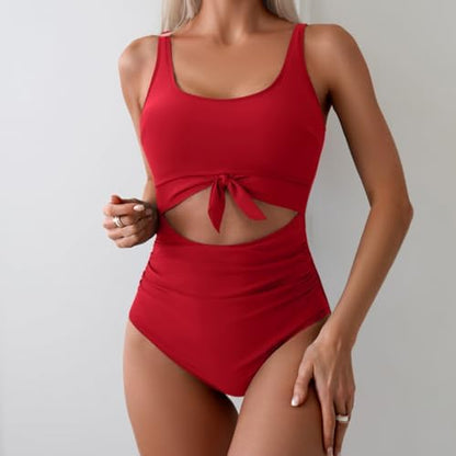 Women's One Piece Tummy Control Cut Out Tie Knot Swimsuit