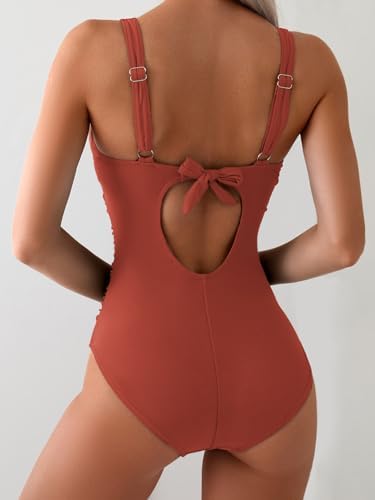 V Neck Ruched Wrap Tummy Control One Piece Swimsuit